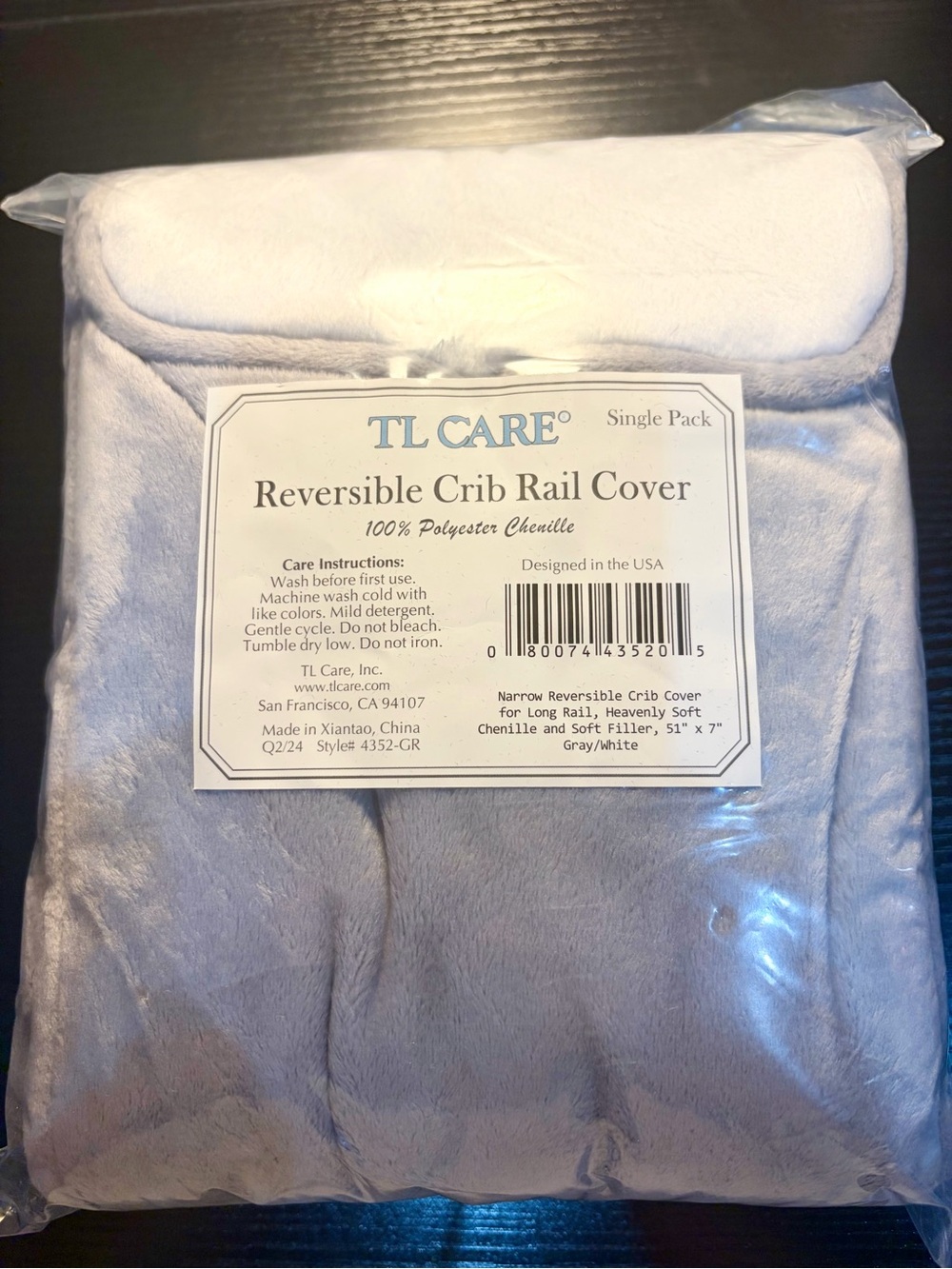 TL Care Reversible Baby Crib Rail Cover - Gray/White 51” Long x 7” Tall 💕🩶